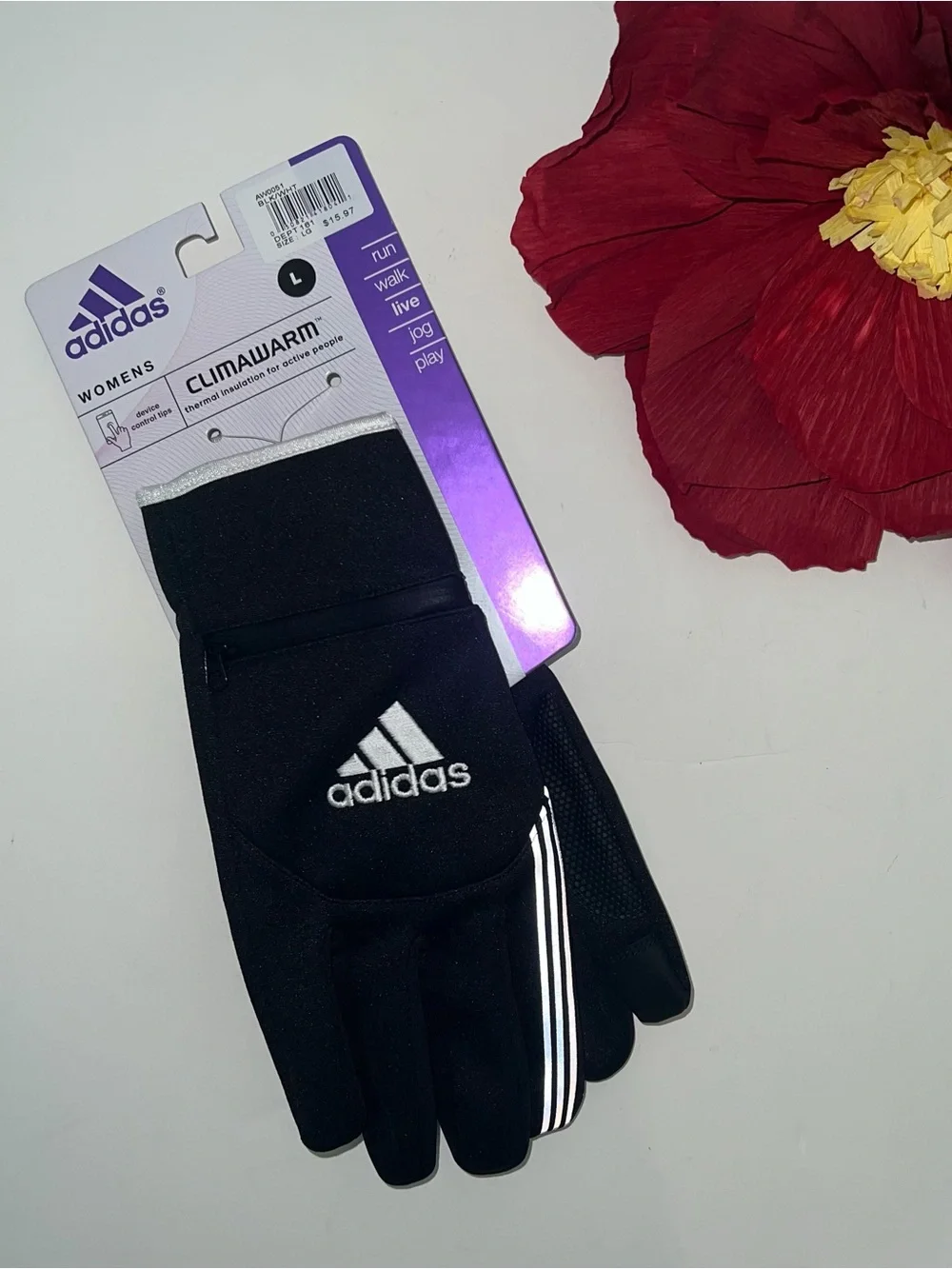 Adidas Women’s Black & White Gloves - New With Tag - Size Large